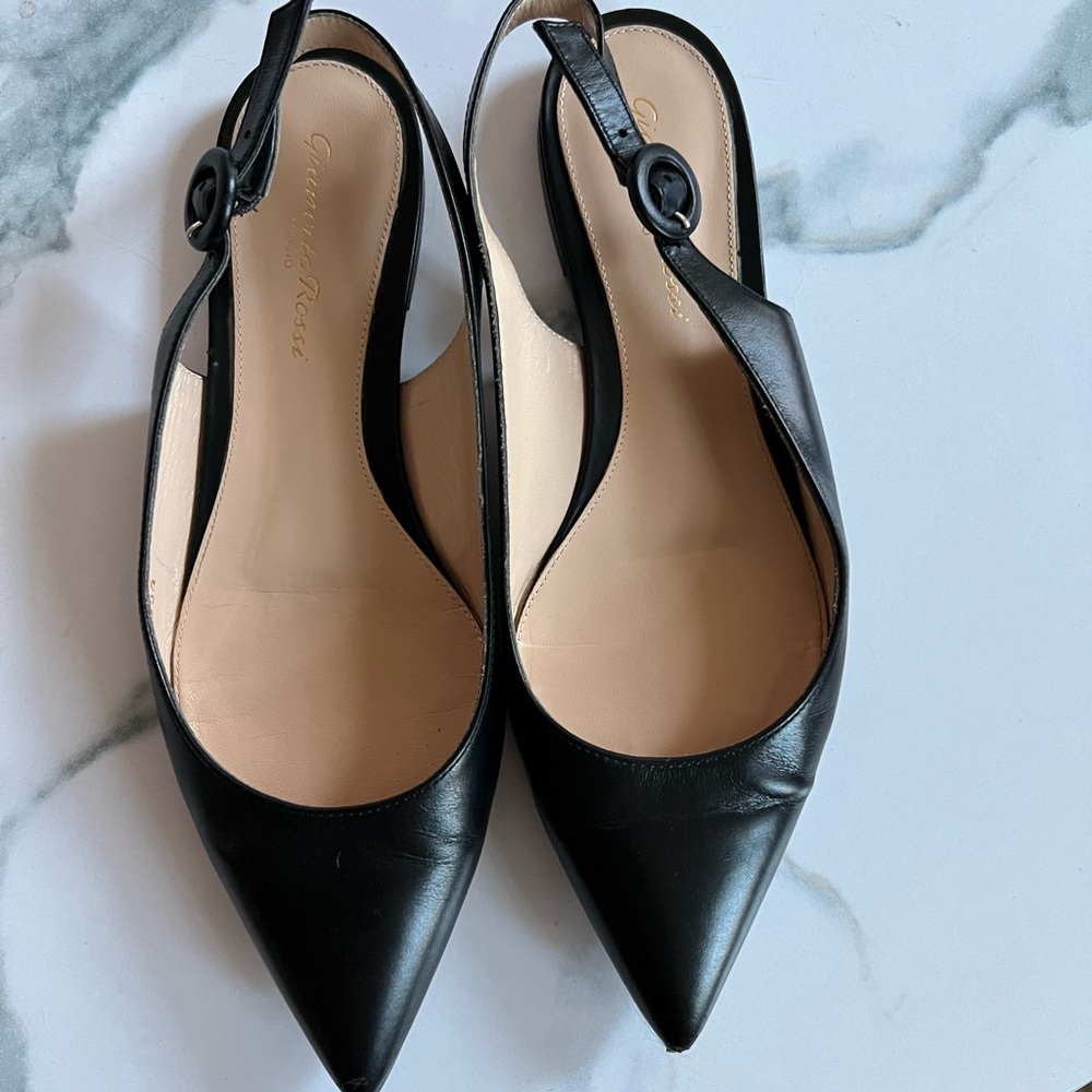 Gianvito Rossi sling back black flats.